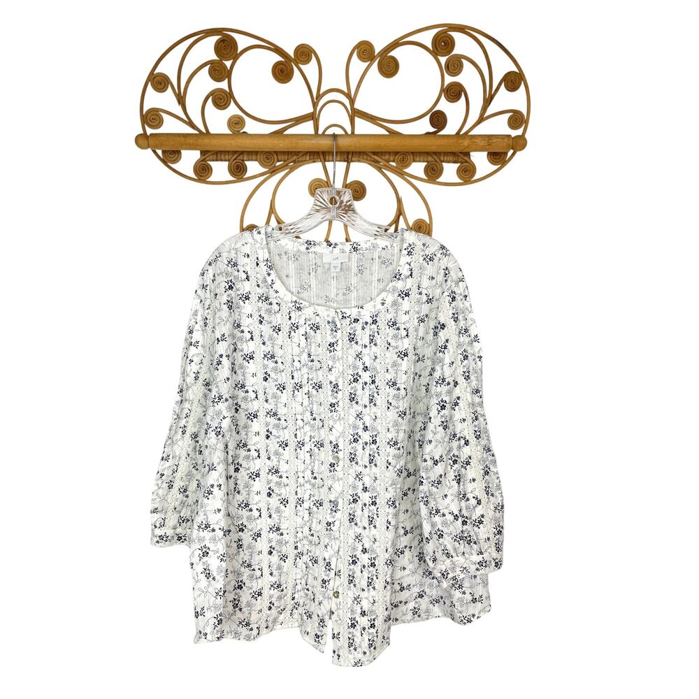 J. Jill white crochet trim floral cotton blouse XL